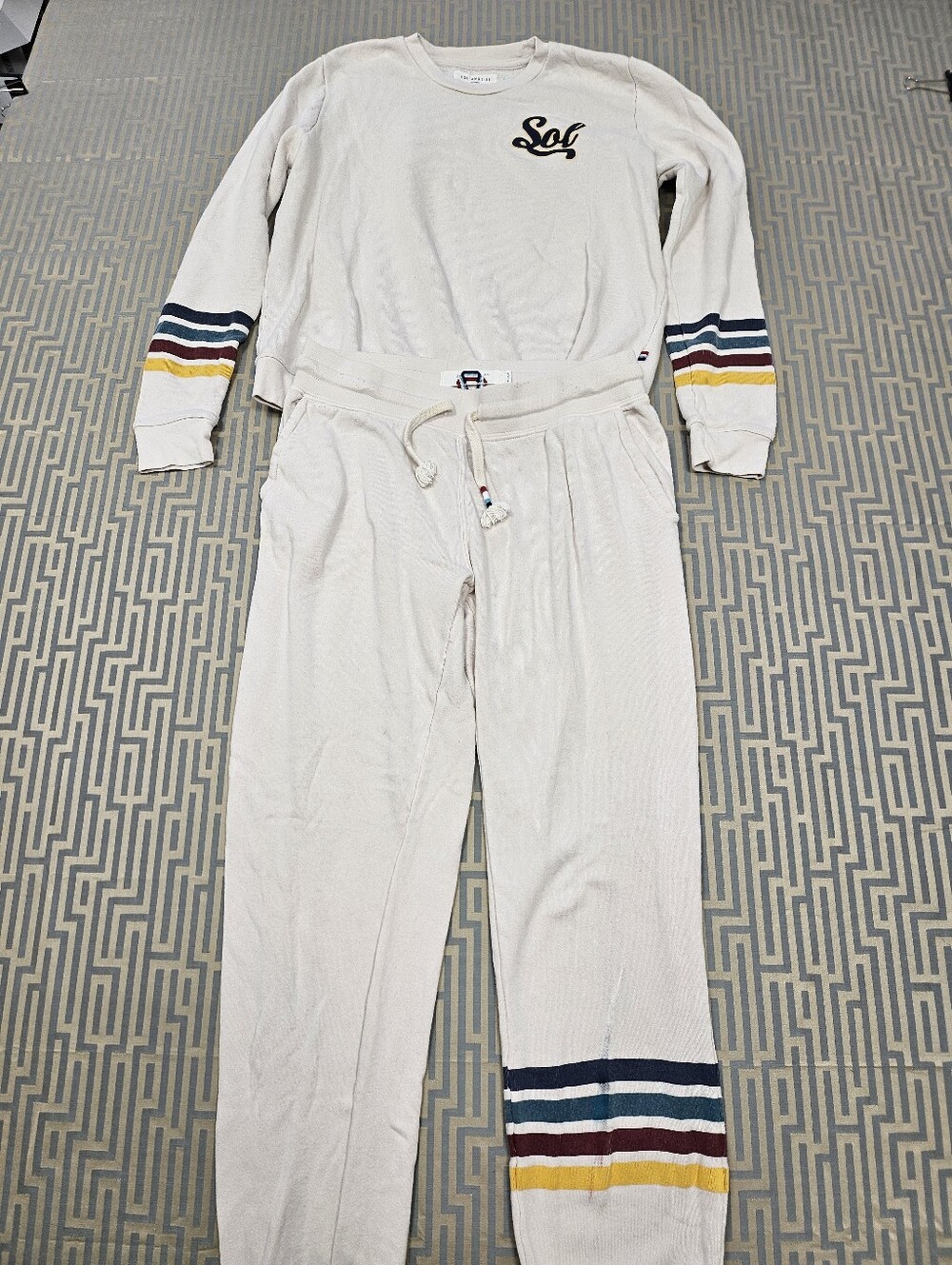 Sol Angeles Cream Sweatshirt And Joggers with Stripes Size Medium